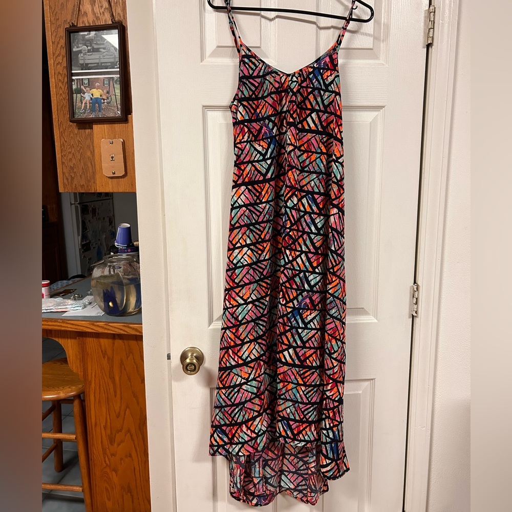 Pink Stitch multicolor maxi dress, spaghetti strap, size 6